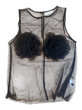 NWOT - VrgGrl Black Sheer /Mesh Sleeveless Blouse with Floral Appliqués